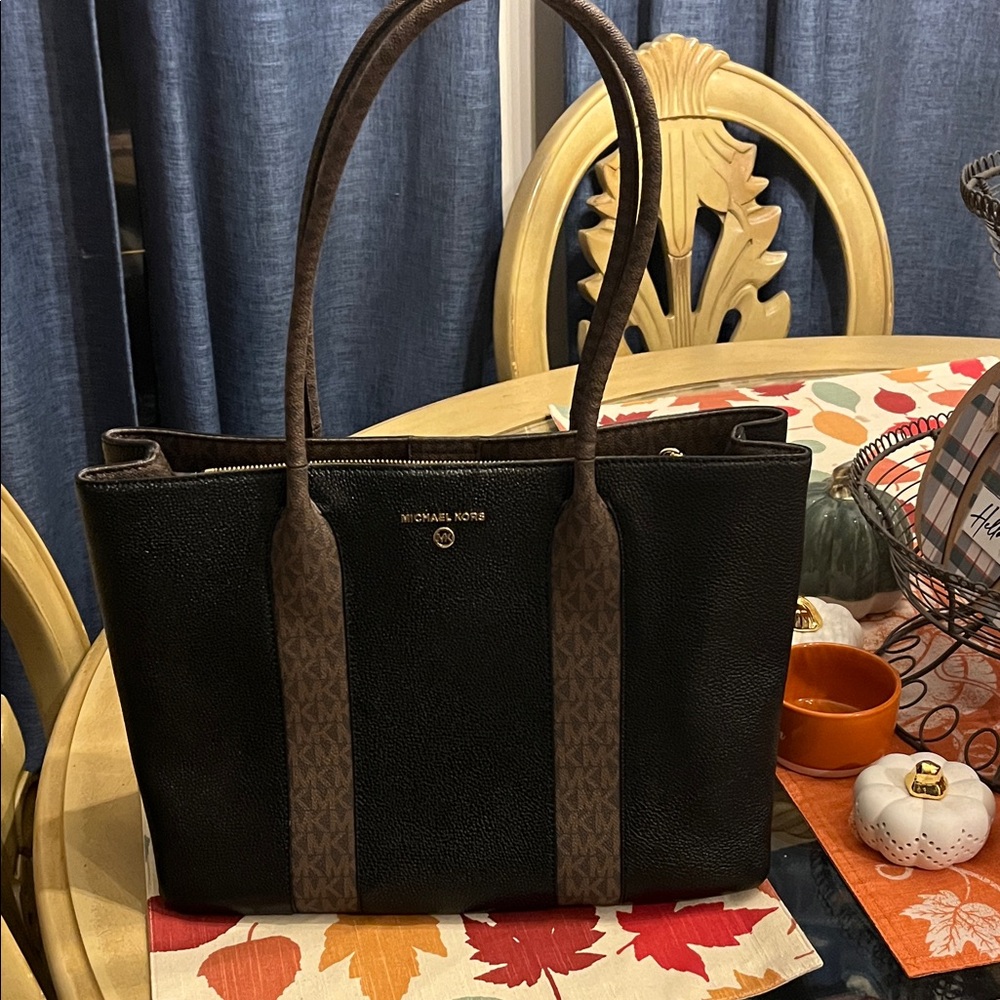 Michael Kors Black Tote with Brown Accents